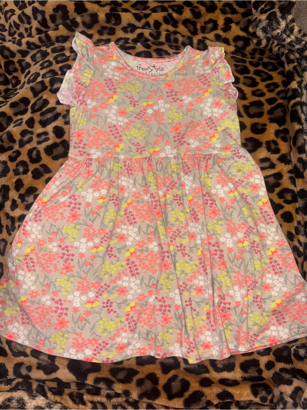 Freestyle Revolution Coral, Yellow and White Floral Summer Dress Toddler Girl 4T
